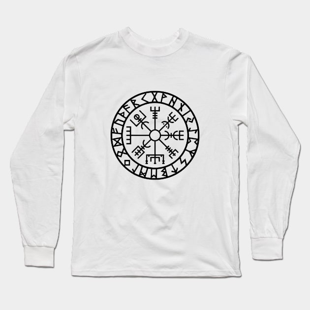 Vegvisir Compass Black Long Sleeve T-Shirt by VT Designs